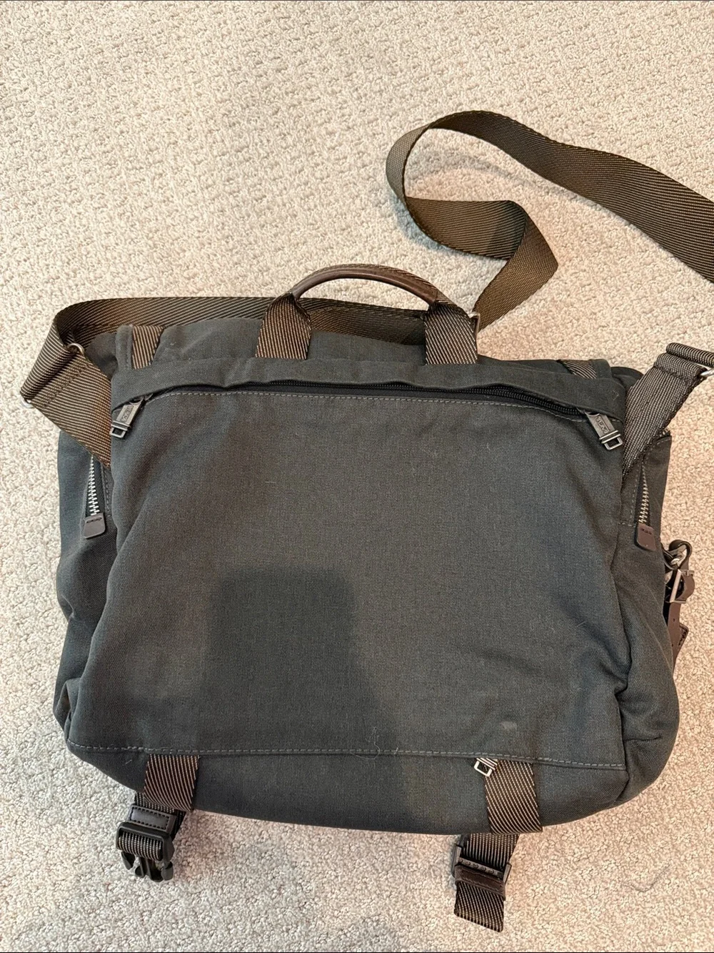 Tumi Dark Gray Nylon Messenger Bag with Dark Brown Trim